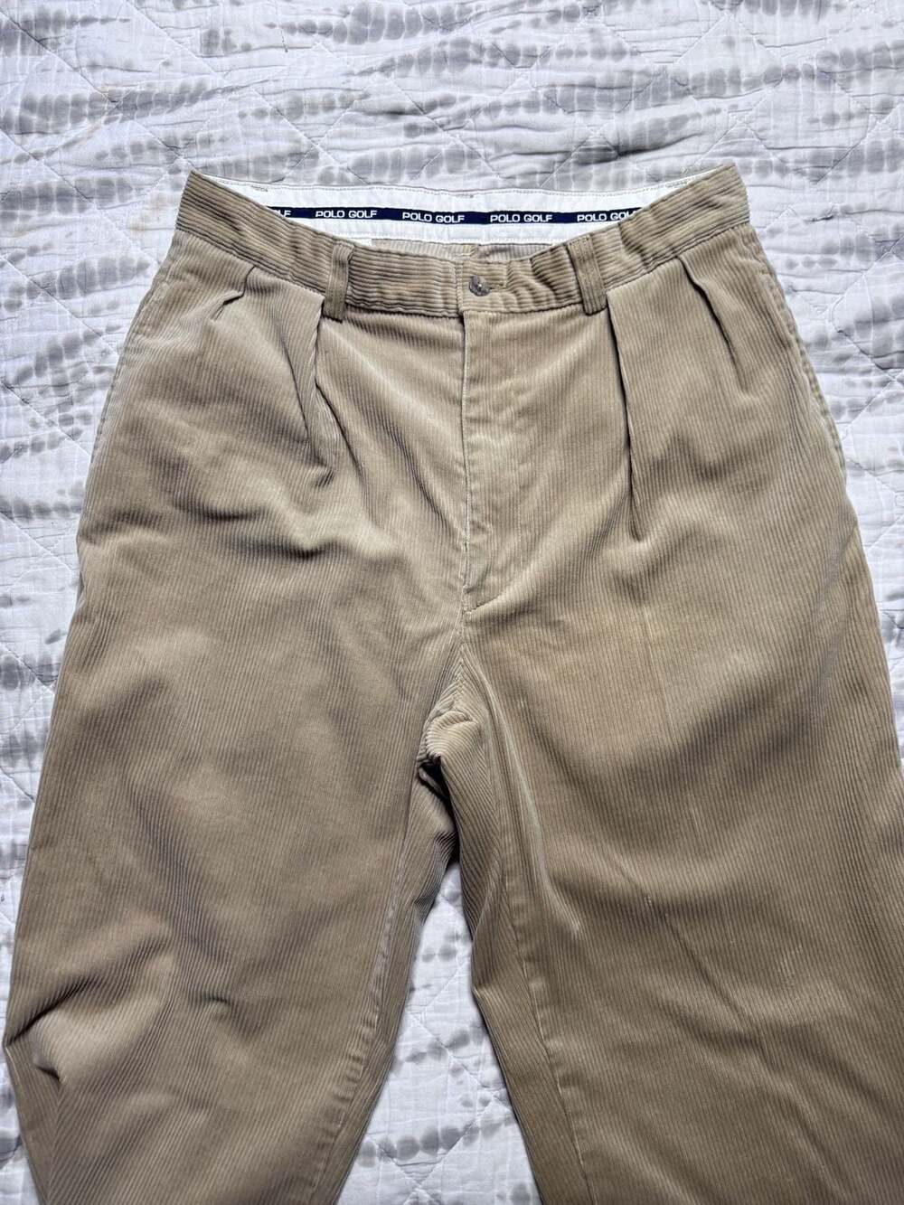 Polo Golf Ralph Lauren Pleated Corduroy Trousers Tan 33x34